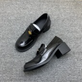 36码 黑色圆头小金币一脚蹬乐福小皮鞋 粗跟厚底乐福皮鞋 女2026新款