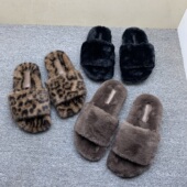 女外穿百搭厚底露趾毛毛凉拖鞋 2025年秋冬新款 舒适软底一字拖鞋 女