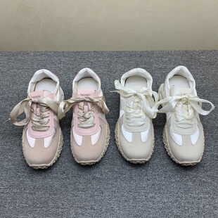 5CM~内增高德训鞋新款小个子厚底运动休闲鞋系带拼色阿甘老爹鞋女