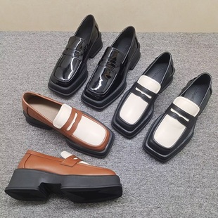 厚底方头英伦风小皮鞋 子 女2025年秋夏拼色小众日系JK漆皮乐福单鞋