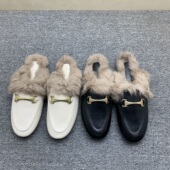 复古圆头平底毛毛拖鞋 2026年秋冬新款 法式 女百搭气质加绒包头半拖