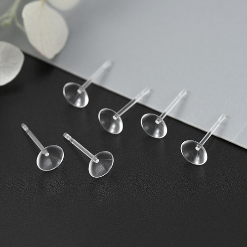 手工镶钻透明树脂耳钉碗托配件