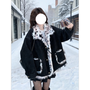 YUNYE云野 韩式休闲风撞色豹纹外套女冬季今年新款独特设计派克服