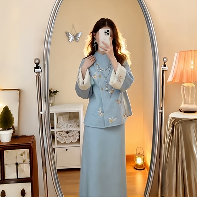 云野秋冬新中式刺绣蝴蝶两件套