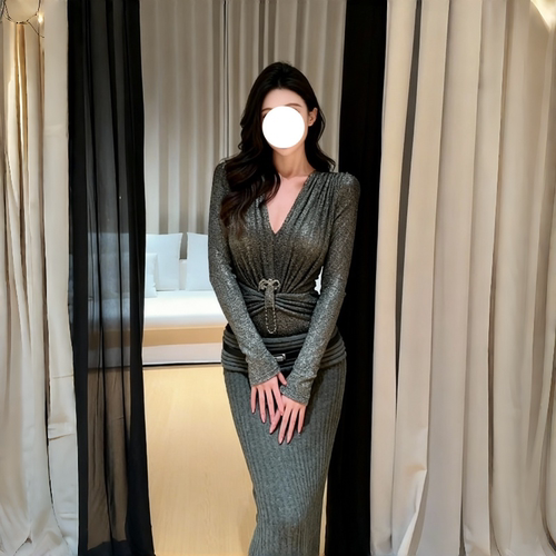 御姐风V领针织衫显瘦半身裙套装