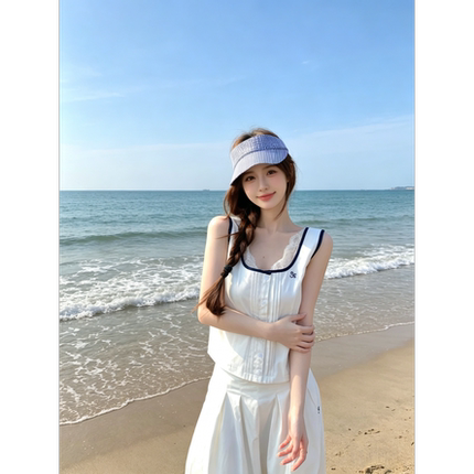 运动休闲蕾丝拼接撞色边背心灯笼休闲裤巨好看夏季新款两件套女