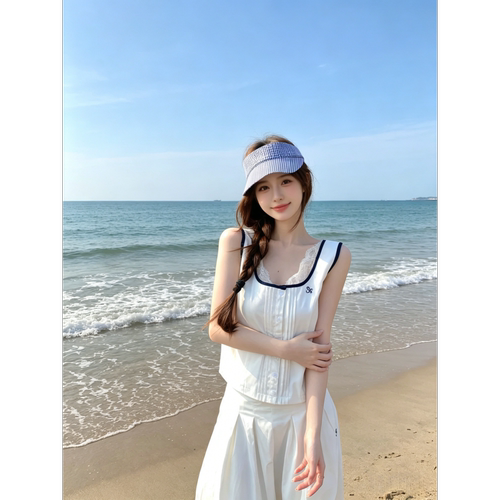 运动休闲蕾丝拼接撞色边背心灯笼休闲裤巨好看夏季新款两件套女