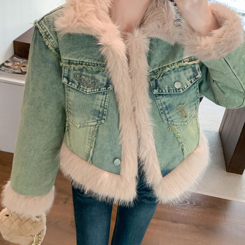 2025新款复古羊羔毛牛仔外套