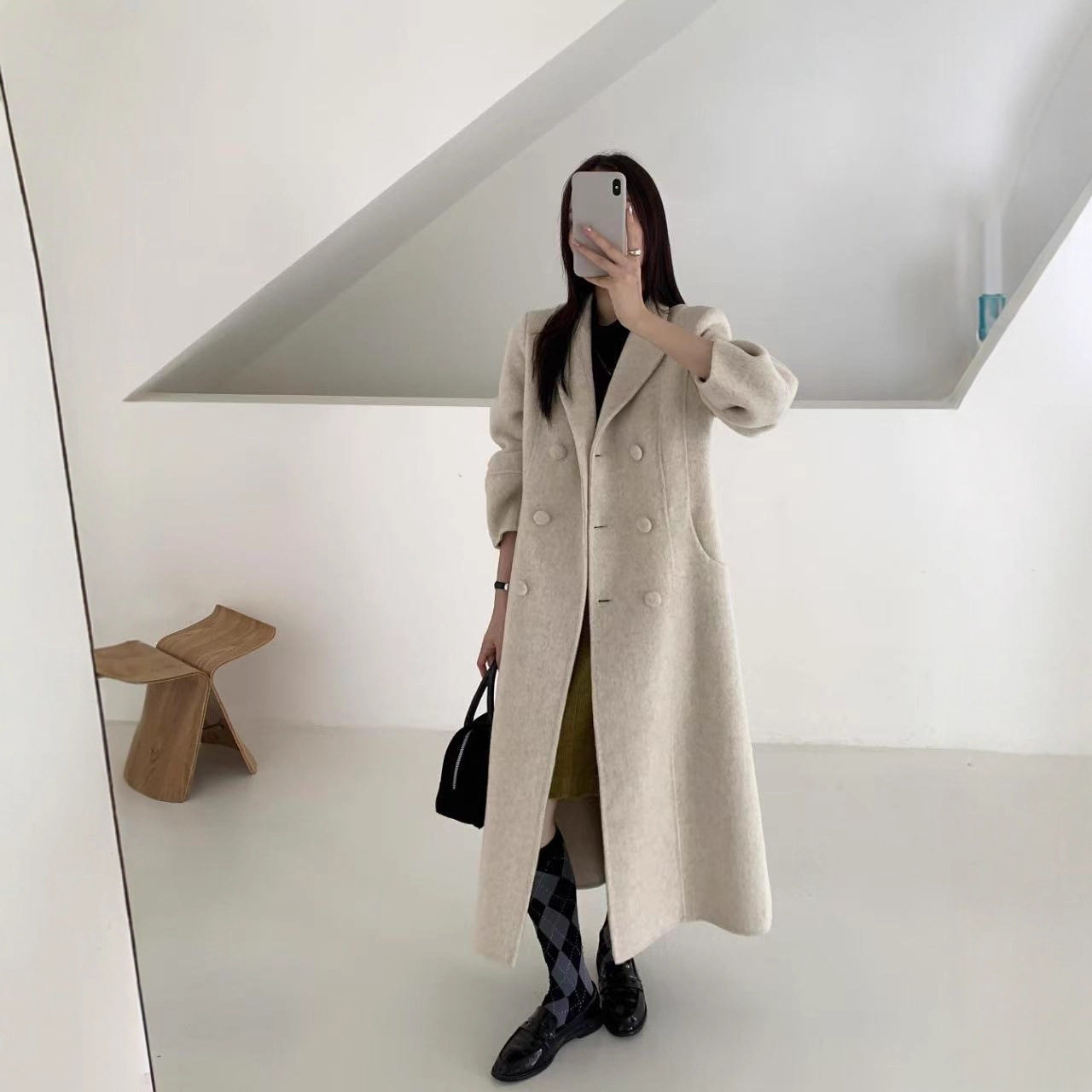 2025秋季新款感双面羊绒大衣女双排扣毛呢外套大衣女双面羊绒