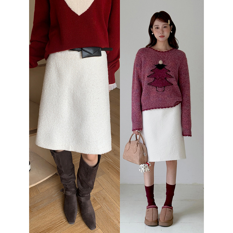 【高智chic lady】歌铭配皮带腰包a字半身裙冬季羊毛呢短裙N854C