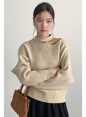 【欧凡】韩系挂脖镂空露肩洋气毛衣女装显瘦长袖针织衫上衣11029