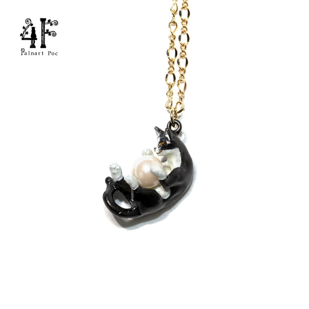 巡meguri原创Palnart poc子品牌4F小众设计立体黑猫珍珠猫咪项链