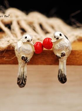 Palnart poc鸟超萌日系森系小清新简单山雀个性立体可爱动物耳环