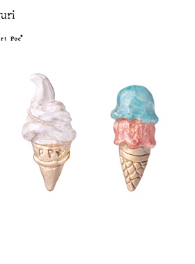 巡meguri日本手作Palnart poc甜筒冰淇淋耳环耳钉耳夹插画风夏季