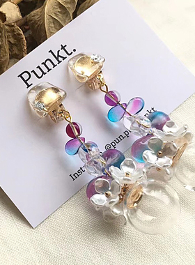 巡meguri海洋玻璃PUNKT.樱花彩色透明球小众设计感高级感耳环耳夹