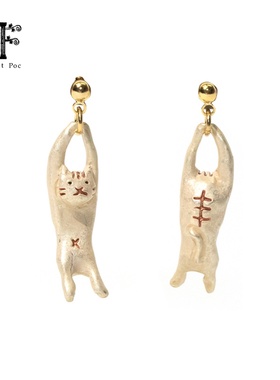 巡meguri原创Palnart poc子品牌4F可爱趣味搞怪猫咪不对称耳环