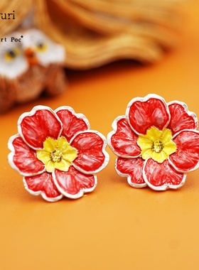 Palnart poc时尚ins红色花朵小众舞台夸张大气休闲百搭演出耳环