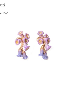 巡meguri原创Palnart poc春季植物园 钟型风铃草紫色小花朵耳环