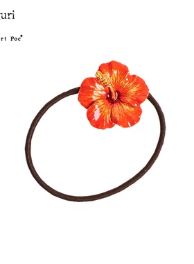 巡meguri手作Palnart poc百搭小清新森女橙色花朵木槿花发圈头绳