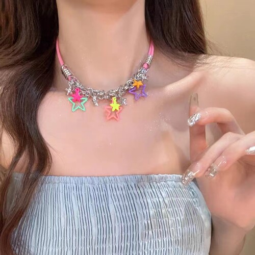 夏日多巴胺~y2k彩色星星项链女2023新款小众设计感高级颈链锁骨链