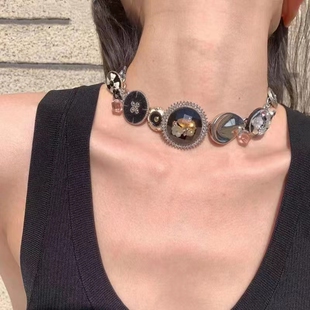 朋克暗黑风choker项链亚文化钛钢链条嘻哈重工哥特颈链 落日珊瑚