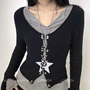 波点星星音符项链女y2k甜酷亚文化长款毛衣链ins甜美度假风锁骨链
