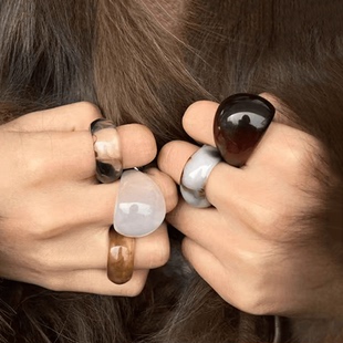 复古树脂戒指女小众独特个性 食指戒轻奢高级指环名媛配饰 百搭时尚