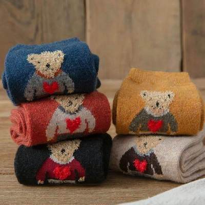 newCartoon Bear Socks Women Autumn Winter Thick Warm Socks