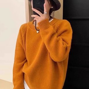 糖果色毛衣女秋冬韩系小众别致上衣宽松慵懒百搭软糯慵懒针织衫 厚