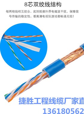 安普六类双屏蔽无氧铜CpAT6网线8芯058全纯铜千兆网线300米箱