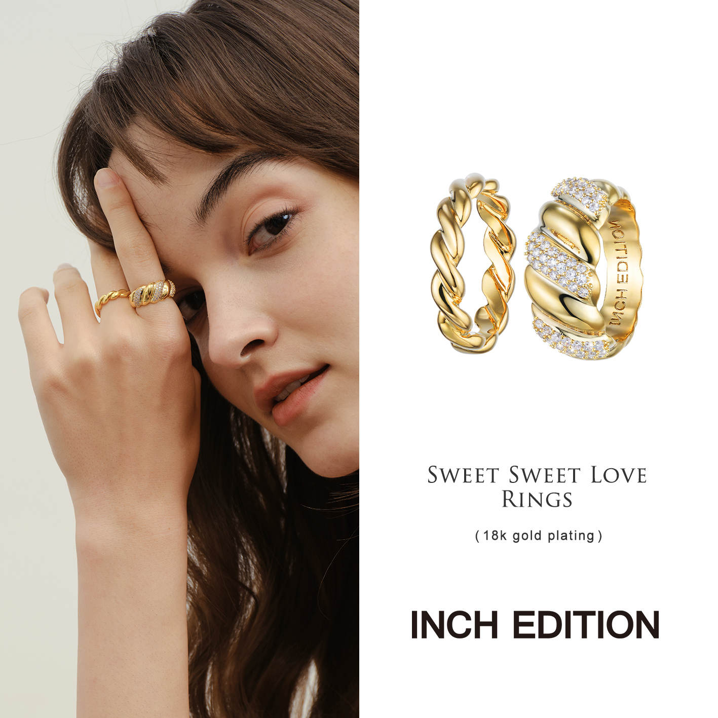 HEGA LING买手店INCH EDITION麻花套戒叠戴戒指套装小众设计饰品