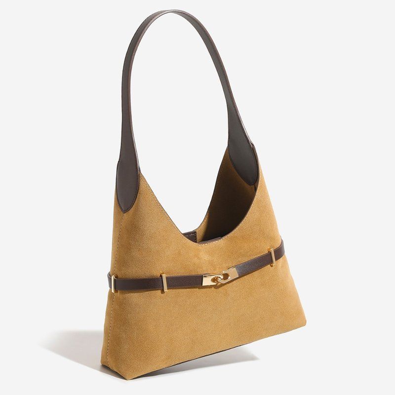 单肩包老钱风复古麂皮包女腋下