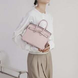 严头层牛皮铂金包真皮女包大容量手提包女高级感通勤肩斜挎凯利包