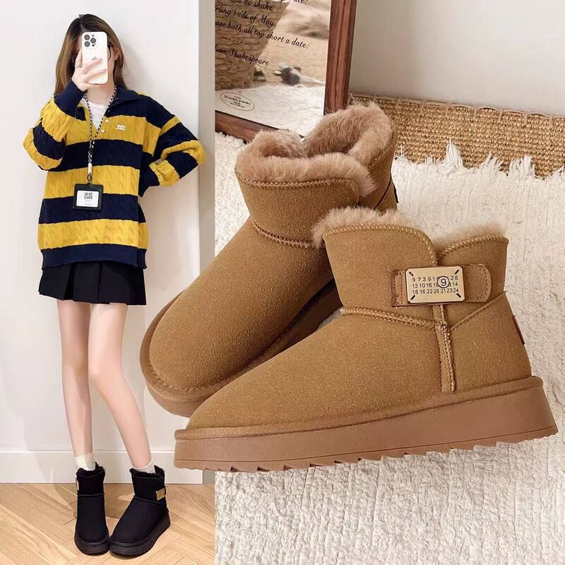 厚底雪地加绒防滑靴短靴网冬季加厚新款棉鞋红东休闲保暖魔术贴北