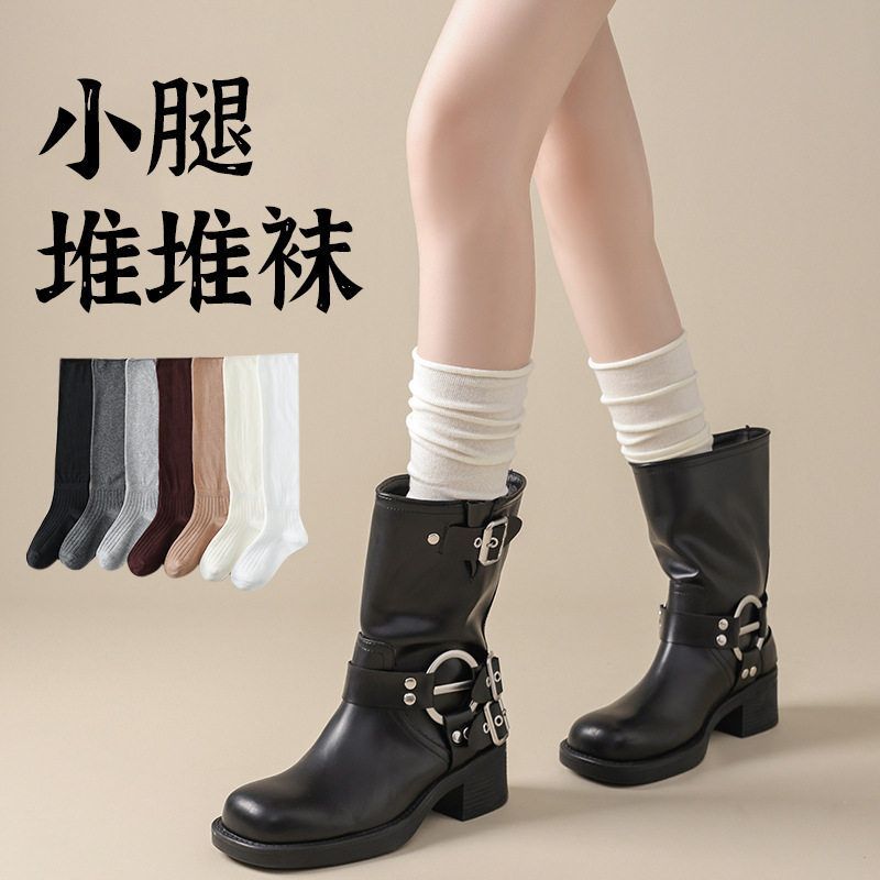 长筒靴袜配小腿长筒袜白色长靴