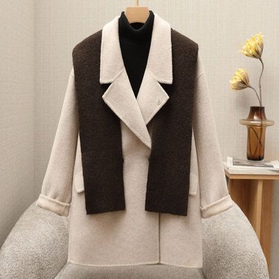 大衣呢中长款披肩修身双面外套