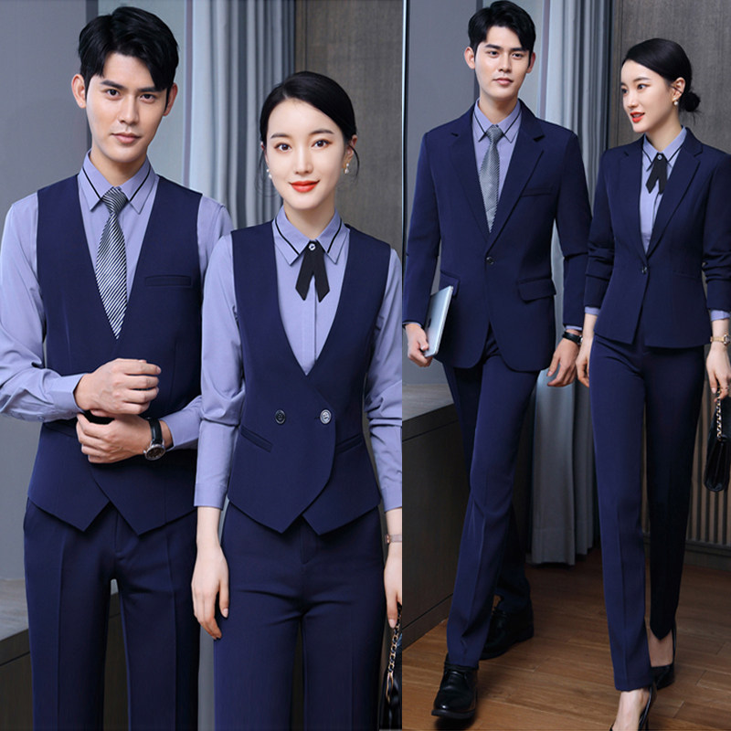 酒店前台工作装女秋冬职业装西服马甲套装KTV收银服务员工装制服