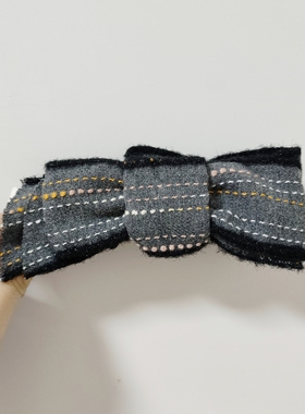 （满15包邮发货）韩系绒毛压边跳色条纹蝴蝶结加宽香蕉夹