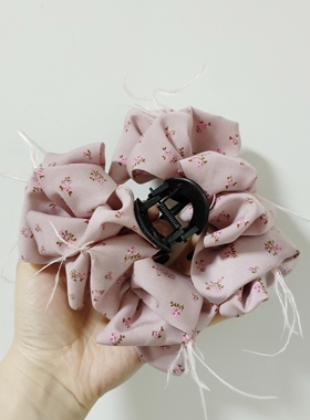 （满15包邮发货）褶皱大云朵泡泡温柔粉紫色碎花五指抓夹