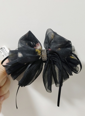（满15包邮发货）永诗氛围感黑纱幻彩蝴蝶结半扎扭扭夹