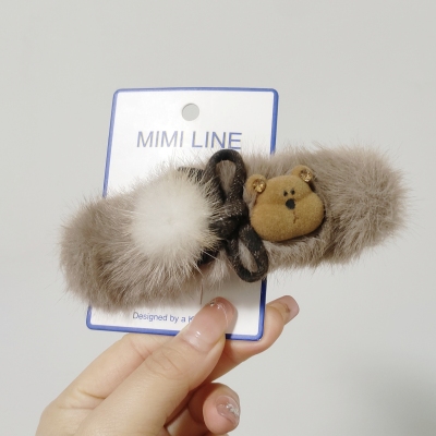 （满15包邮发货）米韩冬款氛围感可爱小熊毛毛懒人夹