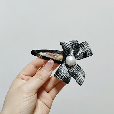 （满15包邮发货）韩系撞色格子蝴蝶结大号拜拜夹