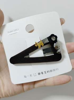 （满15包邮发货）永诗可爱丝绒小马花花钻钻三角拜拜夹棕色