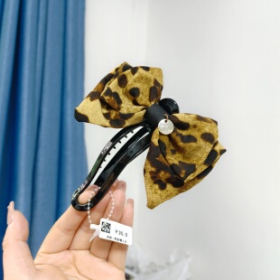 （满15包邮发货）永诗豹纹蝴蝶结懒人夹