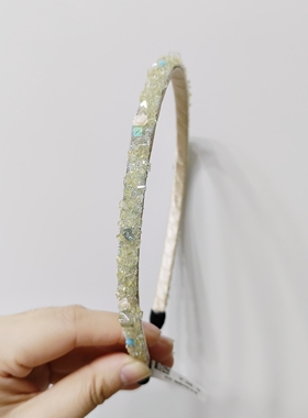 （满15包邮发货）永诗手工鱼线缠绕轻奢糖霜碎钻水晶发箍黄色