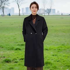 2025秋冬新款双面羊绒大衣女中长款高级感100%纯羊毛灰色加厚外套