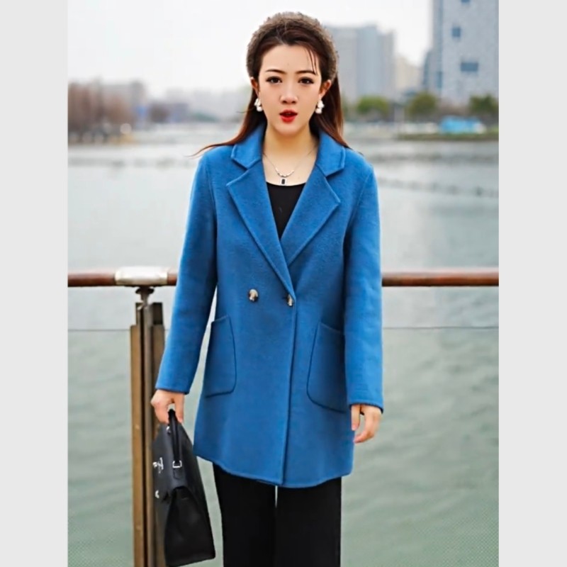 2025秋季新款双面羊绒大衣女高级感羊毛呢小个子高端西装短款外套