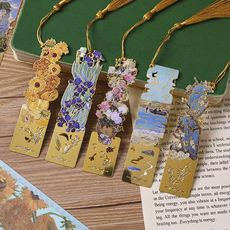 复古油画花卉金属镂空书签高颜值ins风创意儿童学生专用阅读标签书页夹精美小礼品带流苏高档节日古典伴手礼