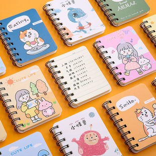 卡通简约A7迷你线圈单词本学生便携随身记忆活页口袋本小笔记本高颜值记事本子小号少女手写绘生词本礼品奖品