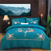 纯棉磨毛四件套全棉秋冬加厚保暖刺绣新中式 120支床上用品被套件4